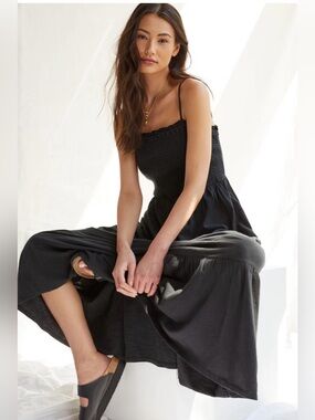 Anthropologie Flounced Hem Maxi Dress Black Smocked Cotton. Small